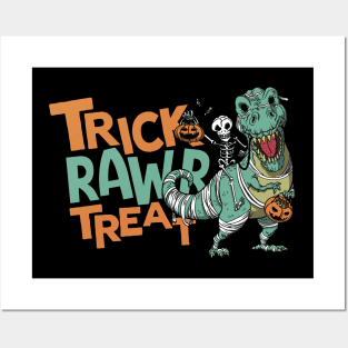 Trick Rawr Treat // Skeleton Riding T-Rex Posters and Art